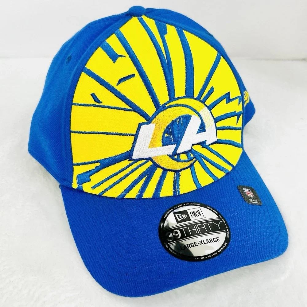 Los Angeles Rams New Era Shockwave 39THIRTY Stretch Flex Hat Cap L/XL‎ Blue NFL
